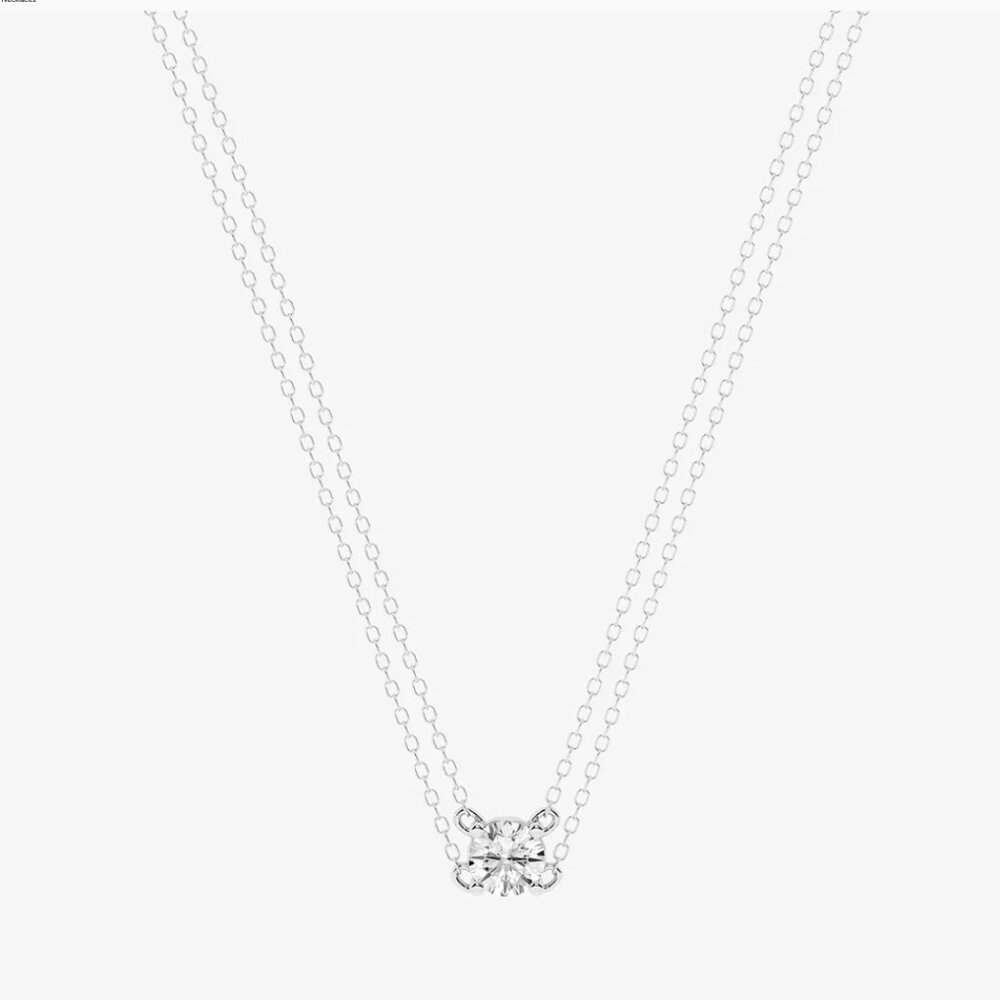 Brand New! 5/8 CTW Round Lab Grown Diamond Double Chain Solitaire Necklace